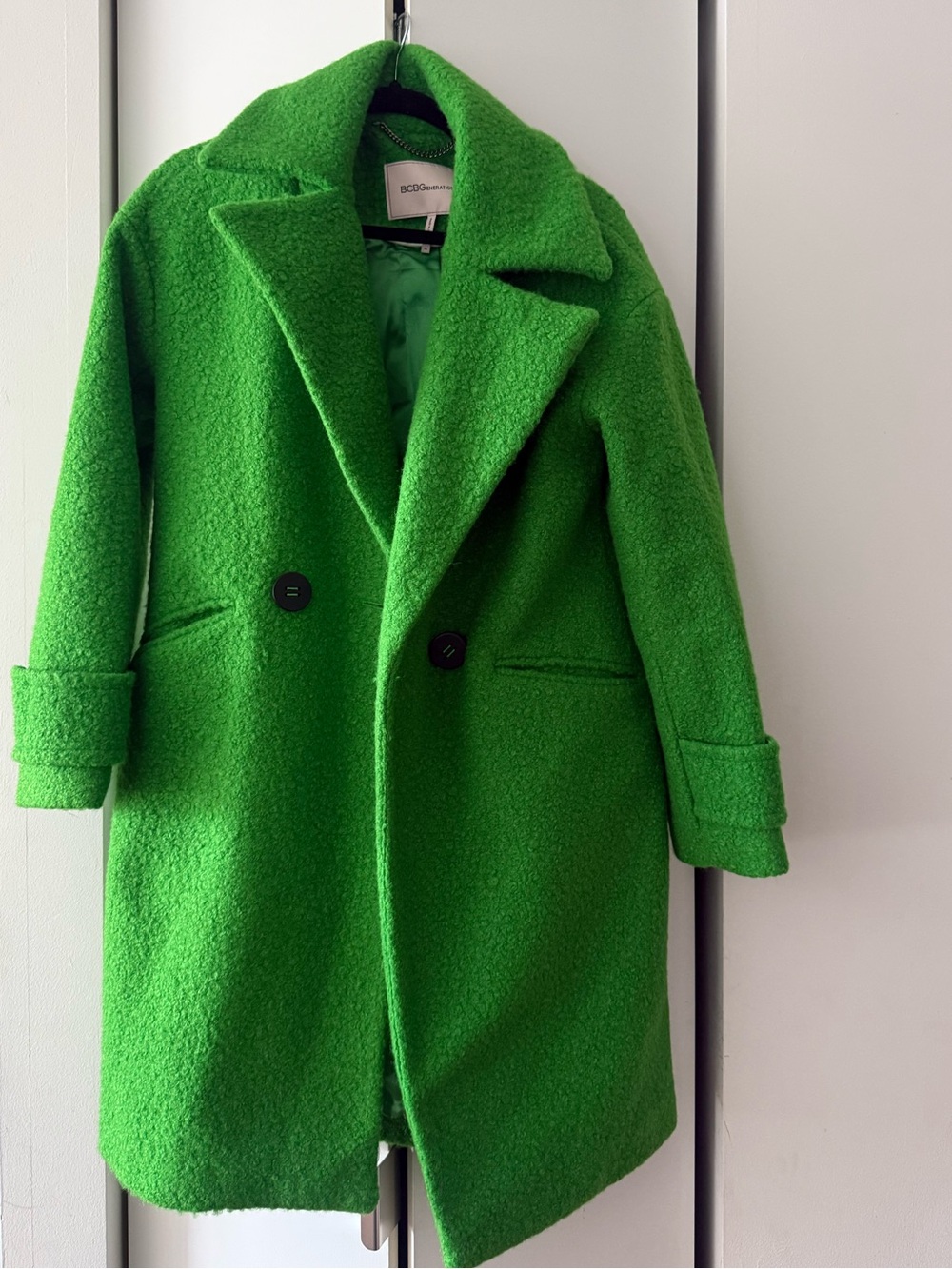 BCBGeneration Bright Green Textured Wool Coat